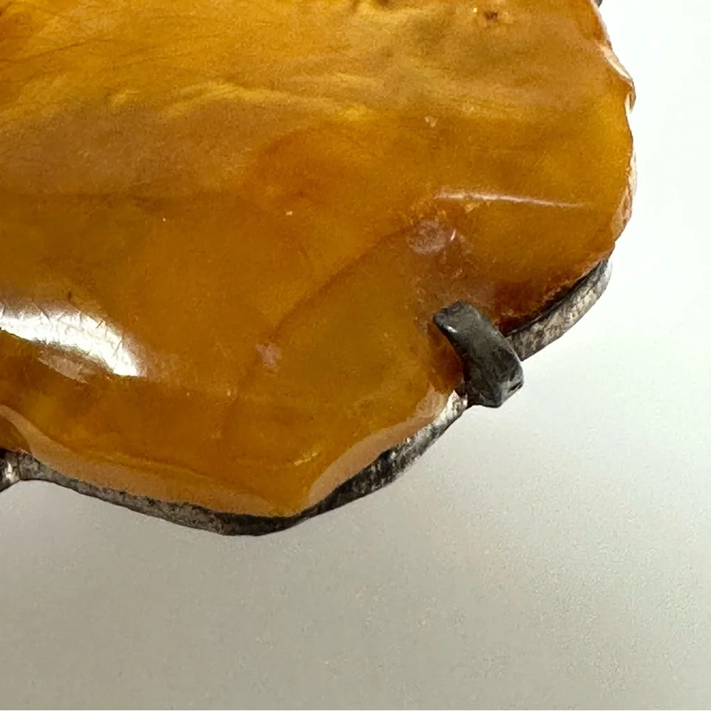 Baltic Amber Sterling Silver Handmade Brutalist Brooch Pin